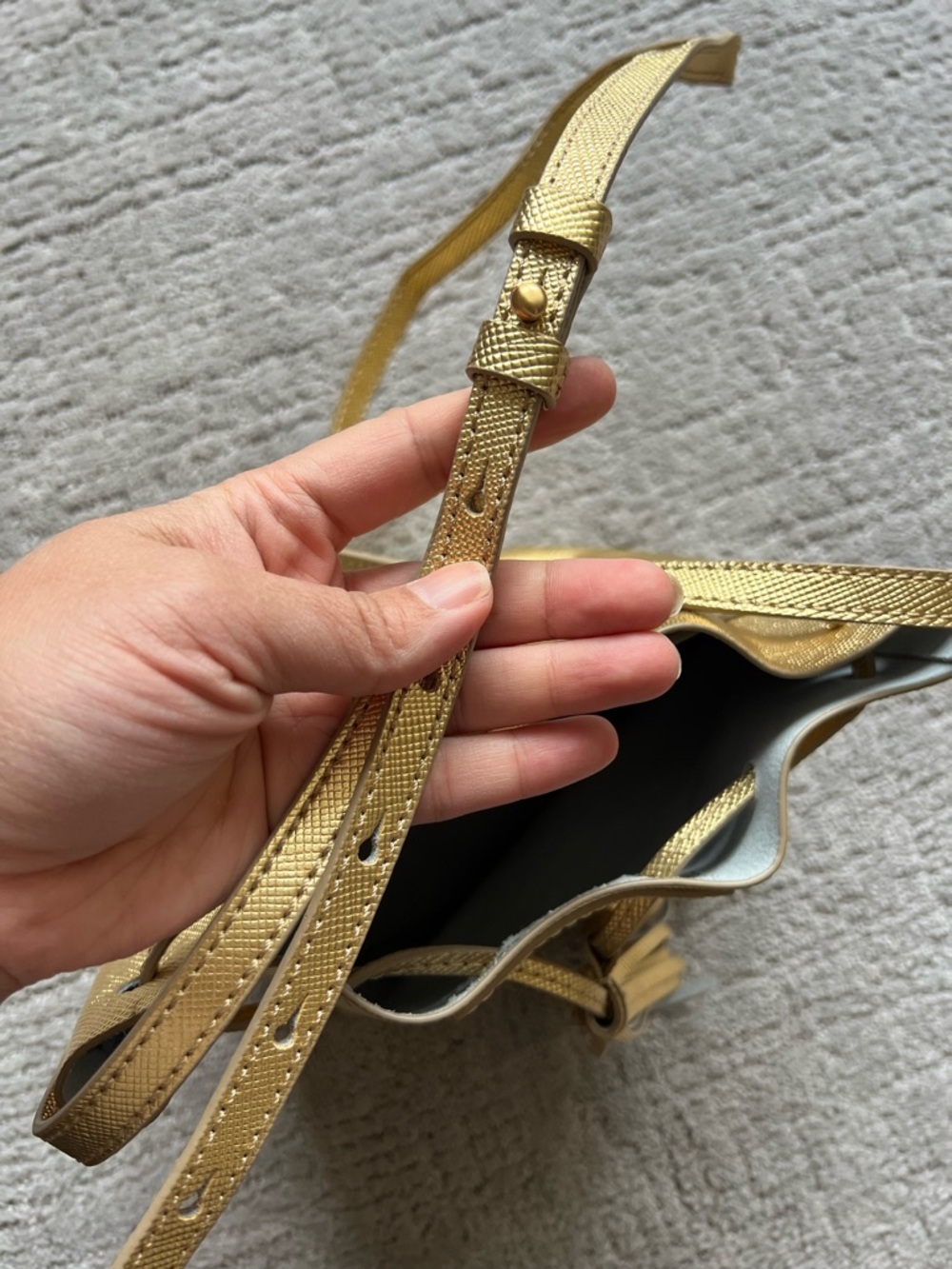 J. Crew Gold Drawstring Bucket Bag with Tassels - Picture 8 of 11